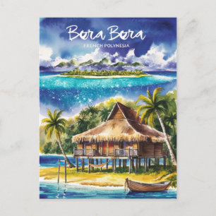 Bora Bora French Polynesia Watercolor Painting Postcard