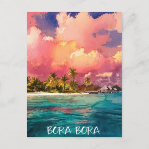 Bora Bora French Polynesia Watercolor Painting Postcard