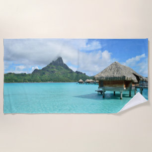 Bora Bora island and resort with blue lagoon Beach Towel