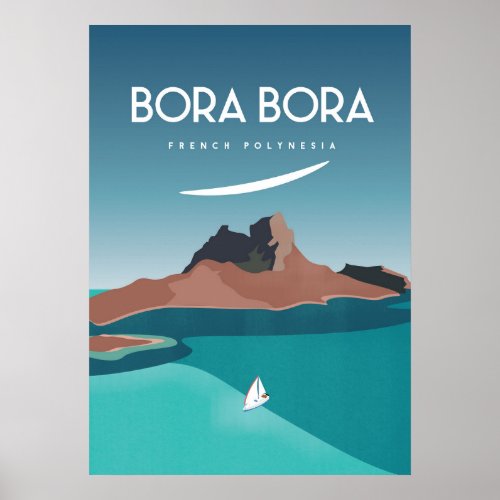 Bora bora  island vintage travel poster