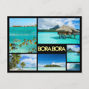 Bora Bora multiple image collage black postcard