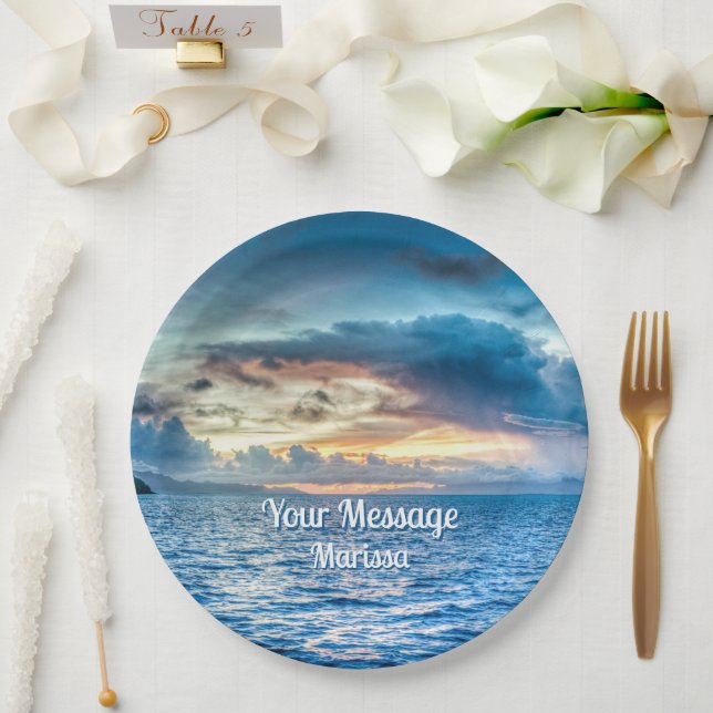 Bora Bora Ocean View Photograph Tissue Paper Plates (Wedding)