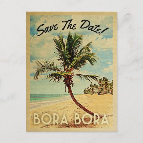 Bora Bora Save The Date Vintage Beach Palm Tree Announcement Postcard