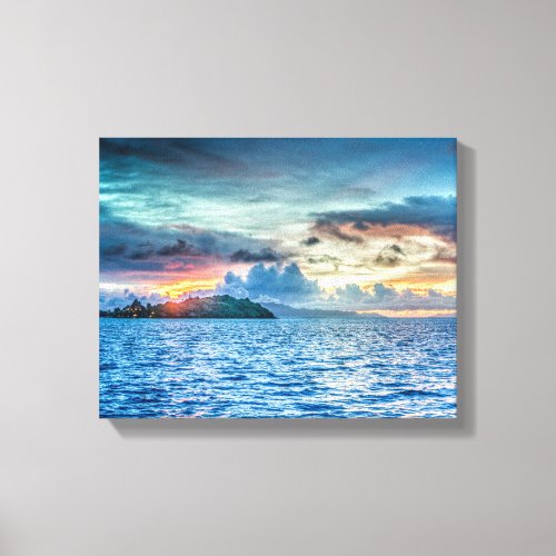 Bora Bora Sunset across the ocean Canvas Print