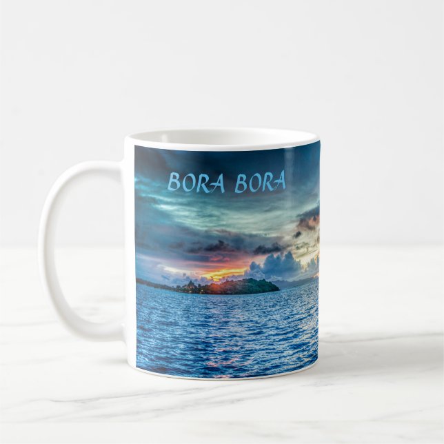 Bora Bora Sunset across the ocean Coffee Mug (Left)
