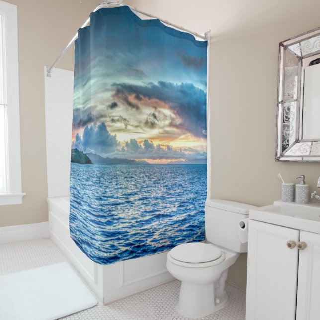 Bora Bora Sunset, scenic photograph, Shower Curtain (In Situ)