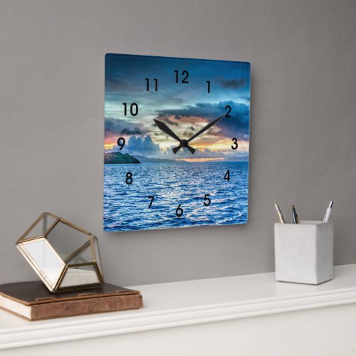 Bora Bora Sunset Square Wall Clock