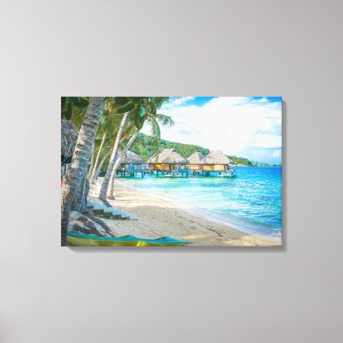 Bora Bora Tahiti Beach Overwater Bungalows Ocean Canvas Print