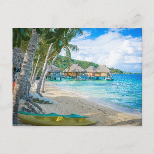 Bora Bora Tahiti Beach Overwater Bungalows Ocean Postcard