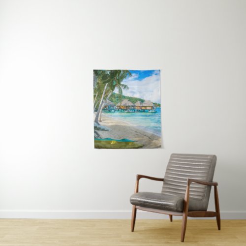 Bora Bora Tropical Beach Island Bungalows Ocean Tapestry