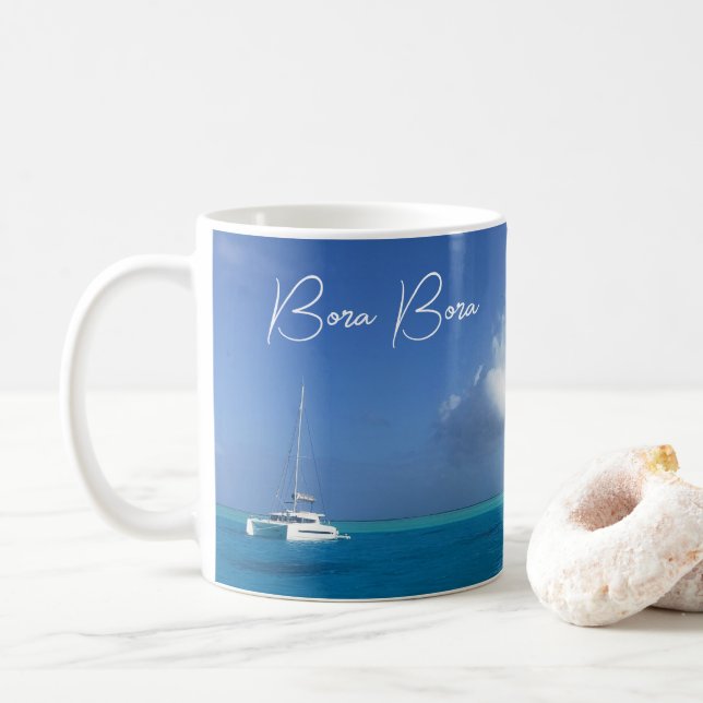 Bora Bora Tropical Island Paradise Yacht  Coffee Mug (With Donut)