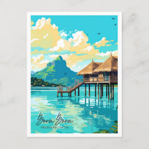 Bora Bora Vintage Artwork Travel Illustration Postcard