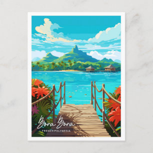 Bora Bora Vintage Travel Illustration Postcard