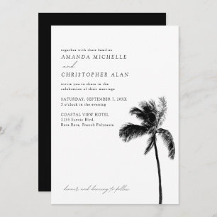 Bora Bora Wedding Black & White Elegant Invitation