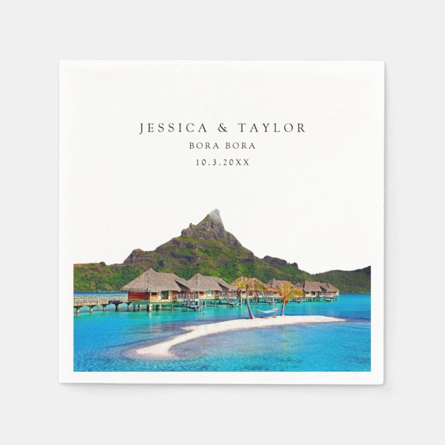 Bora Bora Wedding Custom Photo Cocktail Napkins (Front)