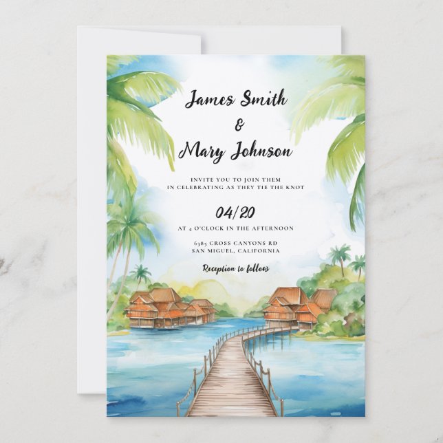 Bora Bora Wedding Invitation destination wedding (Front)
