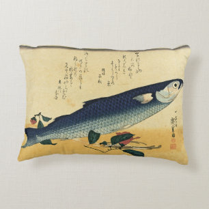 Bora (Gray Mullet) Hiroshige's Japanese Fish Print Accent Pillow