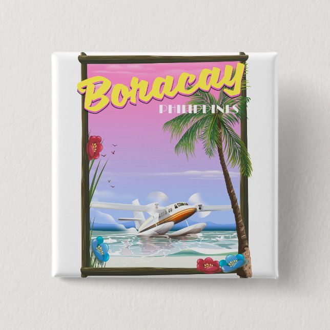 Boracay Philippines beach travel poster Button (Front)