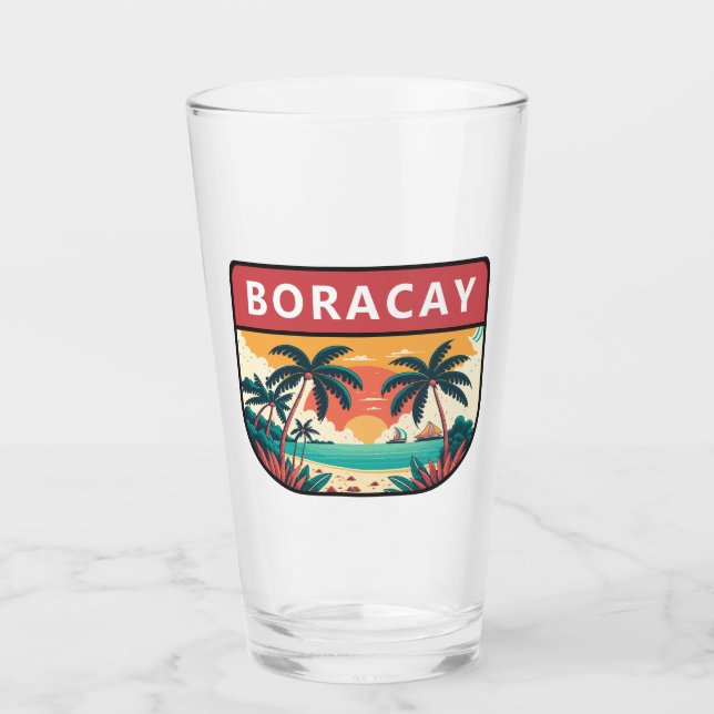 Boracay Philippines Retro Emblem Glass (Front)