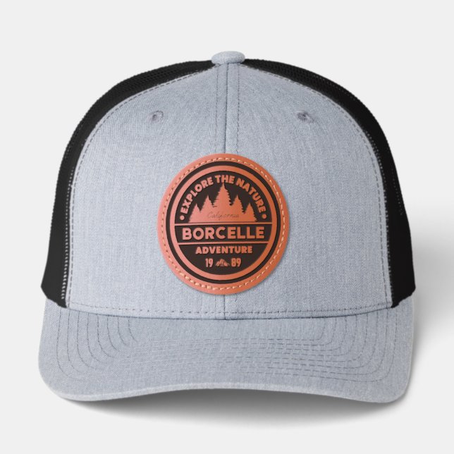 Borcelle Faux Leather Patch Trucker Hat (Front)