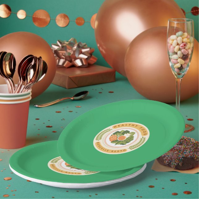 Borcelle Healthy Food Logo Design Paper Plates (Multi)
