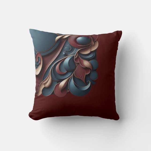 Bordeaux and Blue Aesthetic Art Throw Pillow (Front)