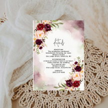 Bordeaux Blush Watercolor Wedding Details Card
