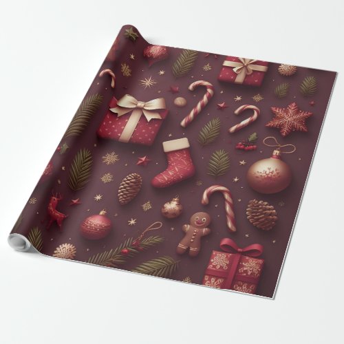 Bordeaux Burgundy Christmas  Wrapping Paper