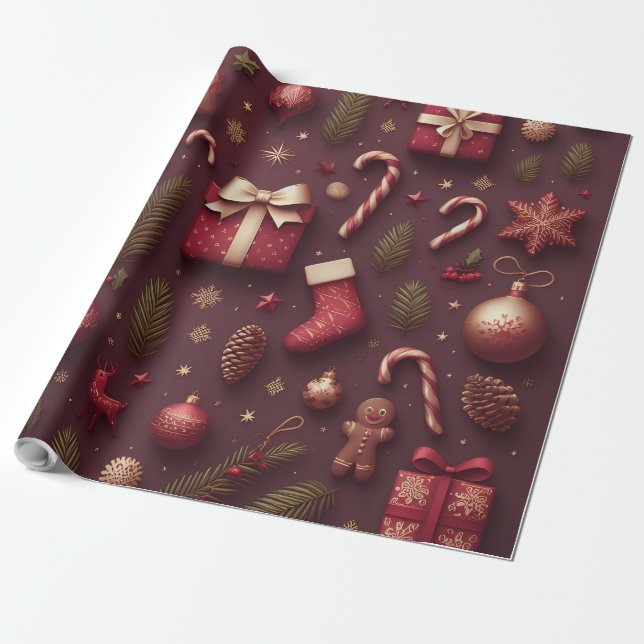 Bordeaux Burgundy Christmas  Wrapping Paper (Unrolled)