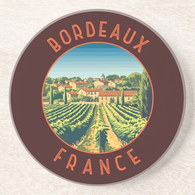 Bordeaux France Retro Distressed Circle Coaster (Front)