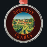 Bordeaux France Retro Distressed Circle Metal Ornament<br><div class="desc">Bordeaux retro vector travel design. Bordeaux,  hub of the famed wine-growing region,  is a port city on the Garonne River in southwestern France.</div>