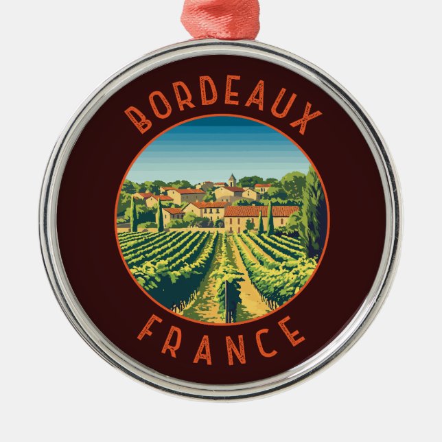 Bordeaux France Retro Distressed Circle Metal Ornament (Front)