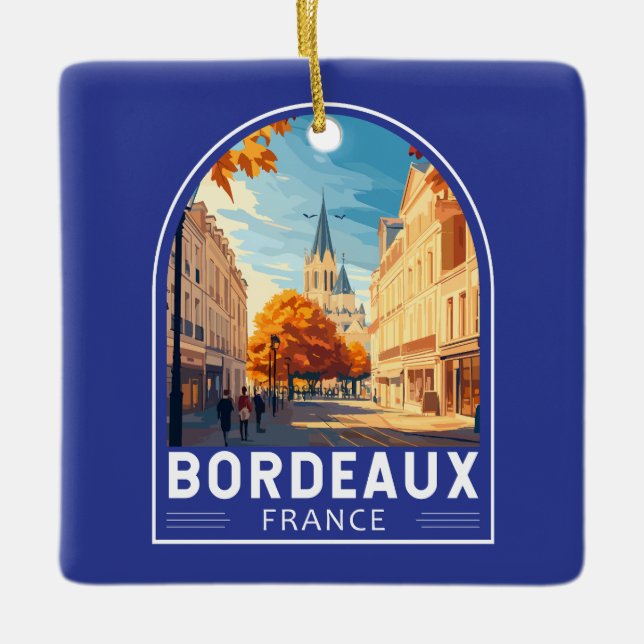 Bordeaux France Travel Art Emblem Ceramic Ornament (Front)