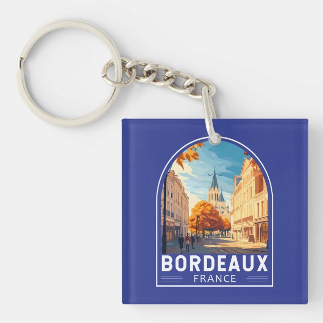 Bordeaux France Travel Art Emblem Keychain (Front)