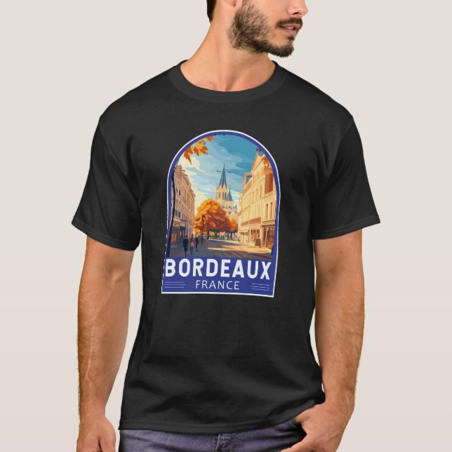 Bordeaux France Travel Art Emblem T-Shirt (Front)