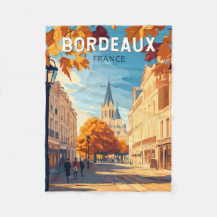 Bordeaux France Vineyard Travel Art Vintage Fleece Blanket