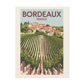 Bordeaux France Vineyard Travel Art Vintage Postcard