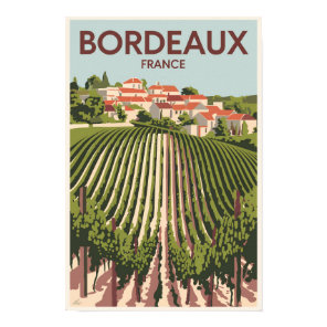 Bordeaux France Vineyard Travel Art Vintage Poster