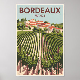 Bordeaux France Vineyard Travel Art Vintage Poster