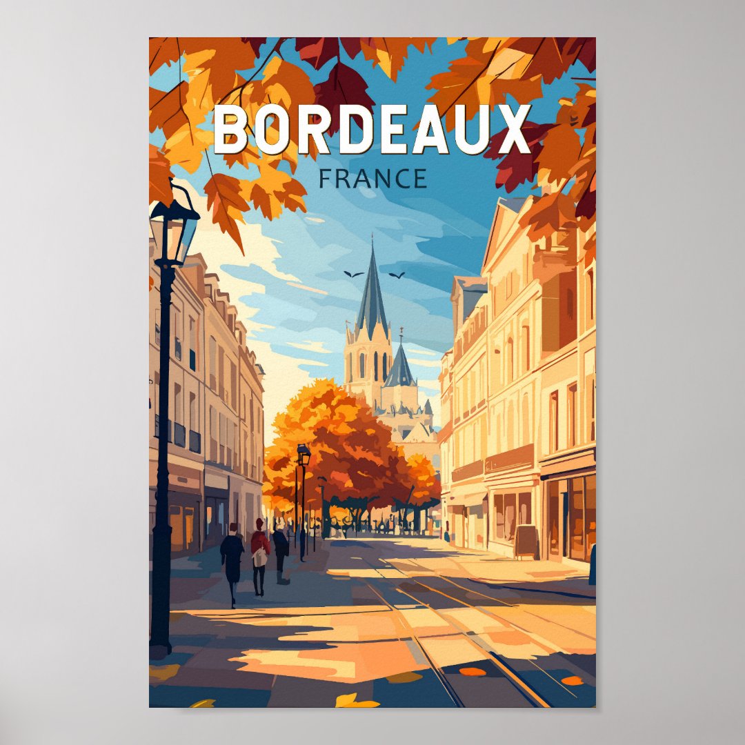 Bordeaux France Vineyard Travel Art Vintage                    Poster