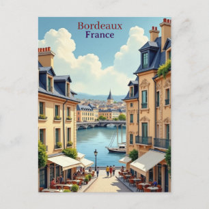 Bordeaux France vintage travel watercolor Postcard