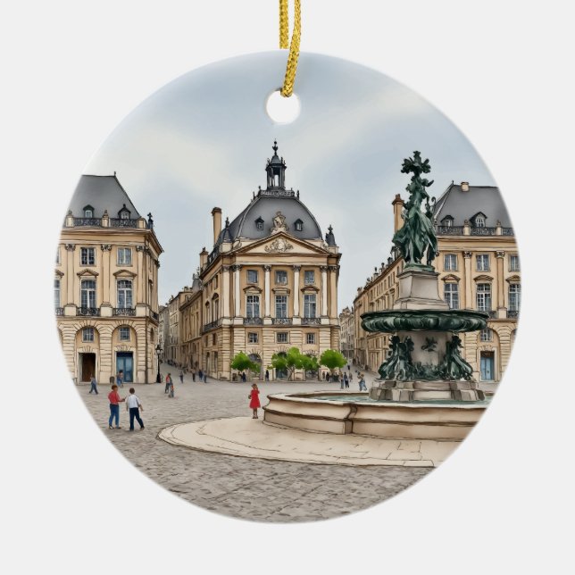 Bordeaux France Watercolor Ceramic Ornament (Front)