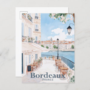 Bordeaux France Watercolor Painting Travel Postcard