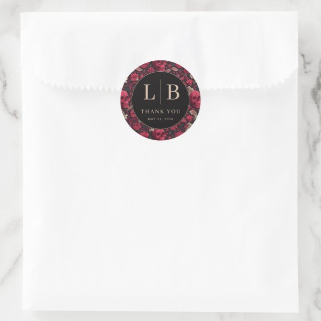 Bordeaux Gothic Paisley Wedding Classic Round Sticker (Bag)