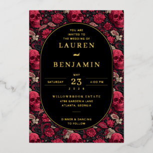 Bordeaux Gothic Paisley Wedding Foil Invitation