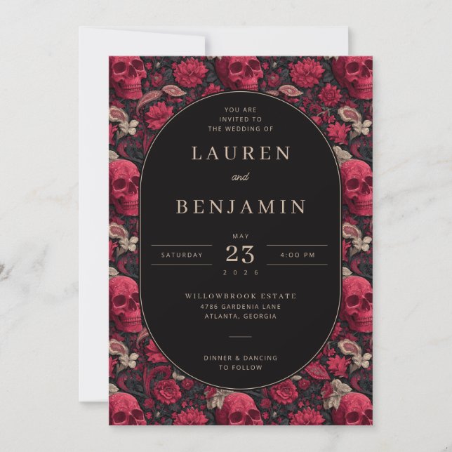 Bordeaux Gothic Paisley Wedding Invitation (Front)