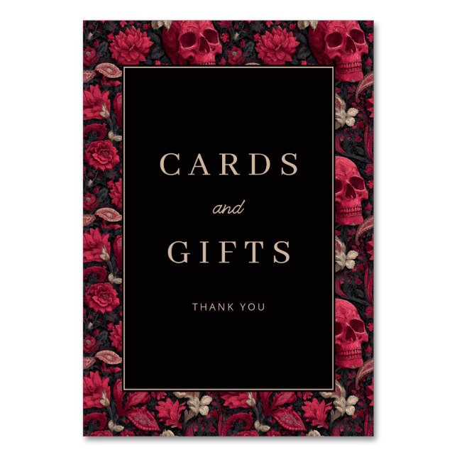 Bordeaux Gothic Paisley Wedding Table Number (Front)