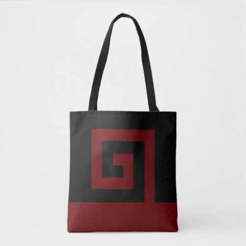 Bordeaux helicoidal abstract design on black tote bag