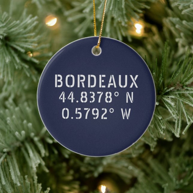 Bordeaux Latitude Longitude Customizable Ceramic Ornament (Tree)