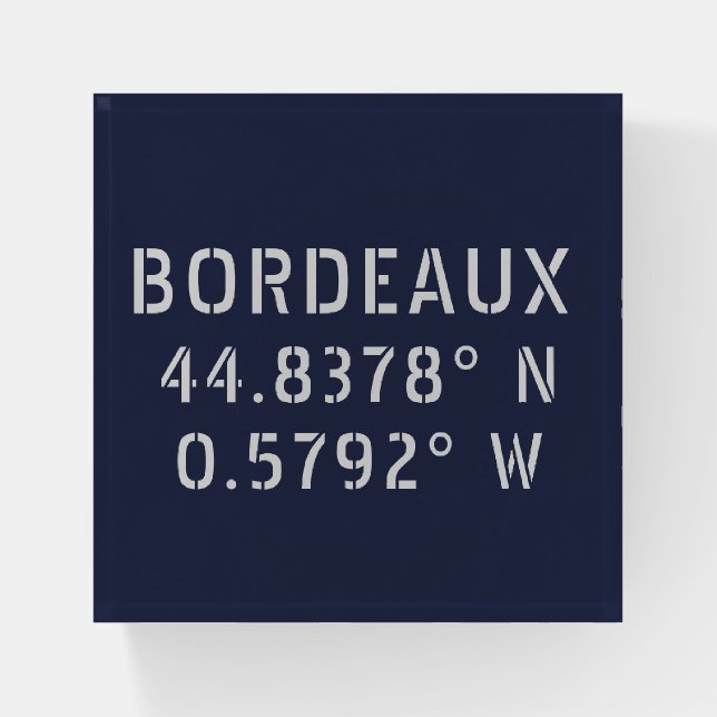 Bordeaux Latitude Longitude Paperweight (Front)
